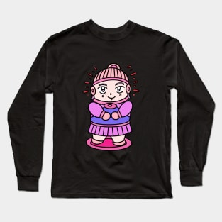 Pink little girl cartoon style Long Sleeve T-Shirt